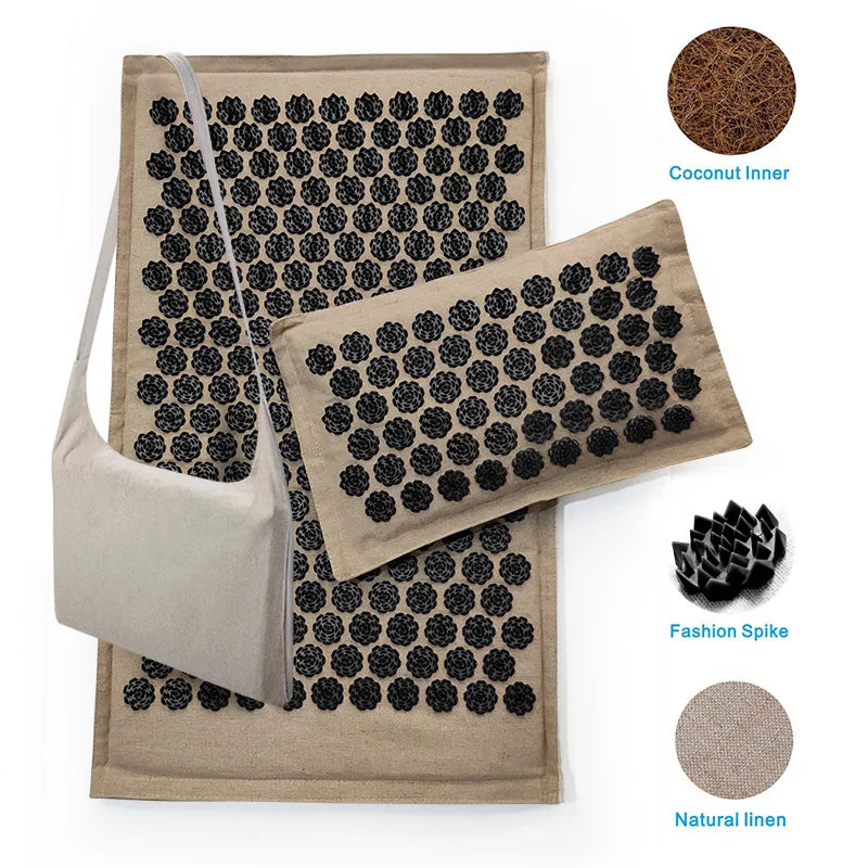 Kuznetsov'S Applicator Massage Cushion with Pillow Coconut Fiber Lotus Acupressure Mat Shiatsu Relaxation Needle Relieve Back