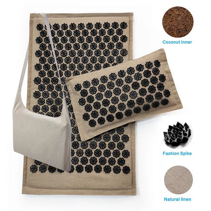 Kuznetsov'S Applicator Massage Cushion with Pillow Coconut Fiber Lotus Acupressure Mat Shiatsu Relaxation Needle Relieve Back