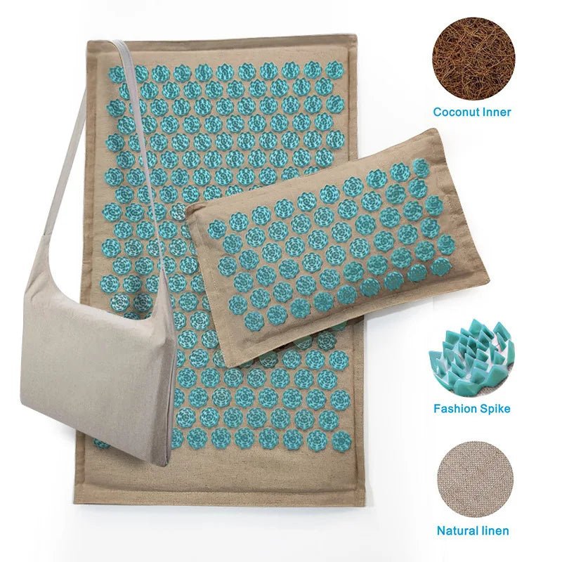 Kuznetsov'S Applicator Massage Cushion with Pillow Coconut Fiber Lotus Acupressure Mat Shiatsu Relaxation Needle Relieve Back