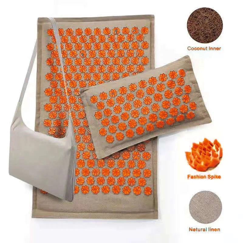 Kuznetsov'S Applicator Massage Cushion with Pillow Coconut Fiber Lotus Acupressure Mat Shiatsu Relaxation Needle Relieve Back