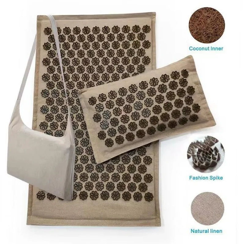 Kuznetsov'S Applicator Massage Cushion with Pillow Coconut Fiber Lotus Acupressure Mat Shiatsu Relaxation Needle Relieve Back